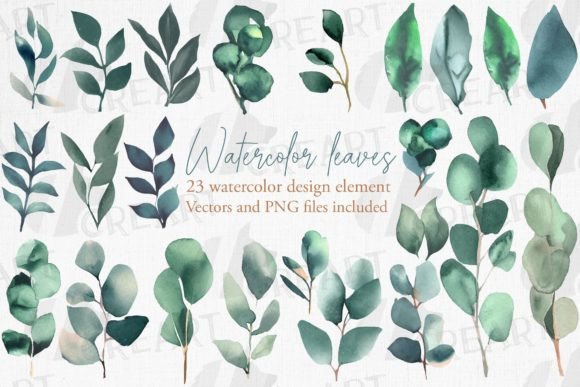 Download Watercolour Eucalyptus and Green Leaves - Green Collection