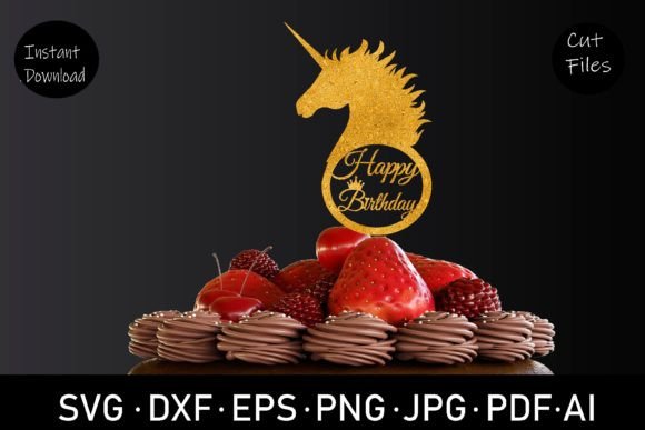 Download Unicorn Happy Birthday Cake Topper SVG - Premium Resources
